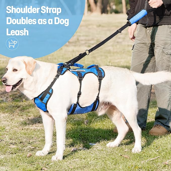 Dog Lift Harness for Large Dogs, Full Body Support Sling with 3 Handles and Shoulder Strap, Carrying Vest for Senior Dogs with Arthritis or Joint Injuries, Stairs Assistance, Blue, X-Large