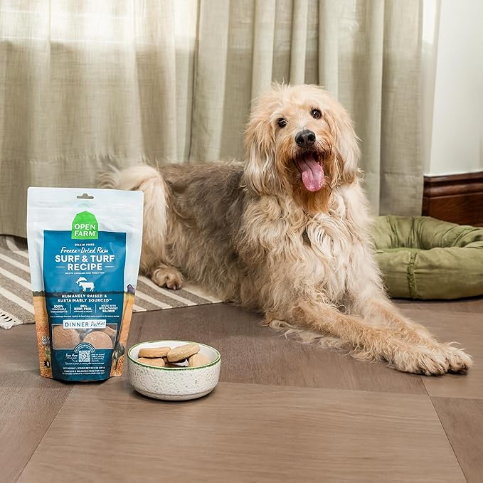 Open Farm, Freeze Dried Raw Dog Food, Patties with 95% Meat, Organs & Bone, Complete Meal or Freeze Dried Dog Food Mixer, Chicken Recipe, 10.5oz Bag