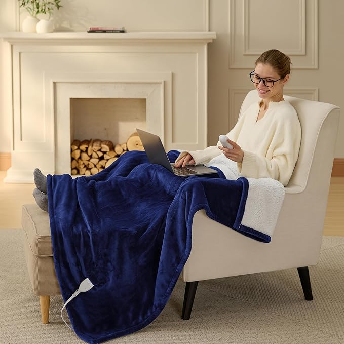 Bedsure Heated Blanket Throw Blanket - Fast Heating Electric Blanket, Soft Flannel Throw with 6 Time Settings(Up to 10H), 6 Heating Settings, Gifts for Grandma & Grandpa (50"x60", Pageant Blue)