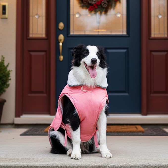 Dog Winter Coat - Warm Dog Clothes for Rain Snow Wind Cold Weather - Reflective Pink Adjustable Waterproof Windproof Pet Vest Jacket with Leash Hole for Small Medium Large Dogs Indoor Outdoor