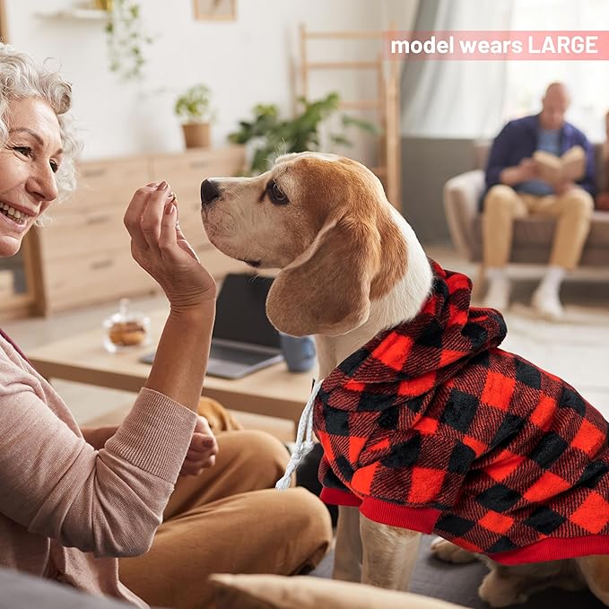 Dog Hoodie for Large Meidum Small Dogs, Winter Plaid Fleece Warm Hooded Dog Hoodies Christmas Pet Sweatshirt Clothes with Pockets for Cold Weather (S-XXL)
