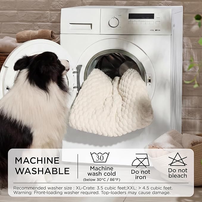 Bedsure XL Washable Dog Bed for Crate, Soft Fluffy Bubble Fleece Pet Bed Mat for Deep Sleep, Non-Slip and Machine Washable Kennel Sleeping Pad for Extra Large Dogs, 41"x27"x3.5", Cream