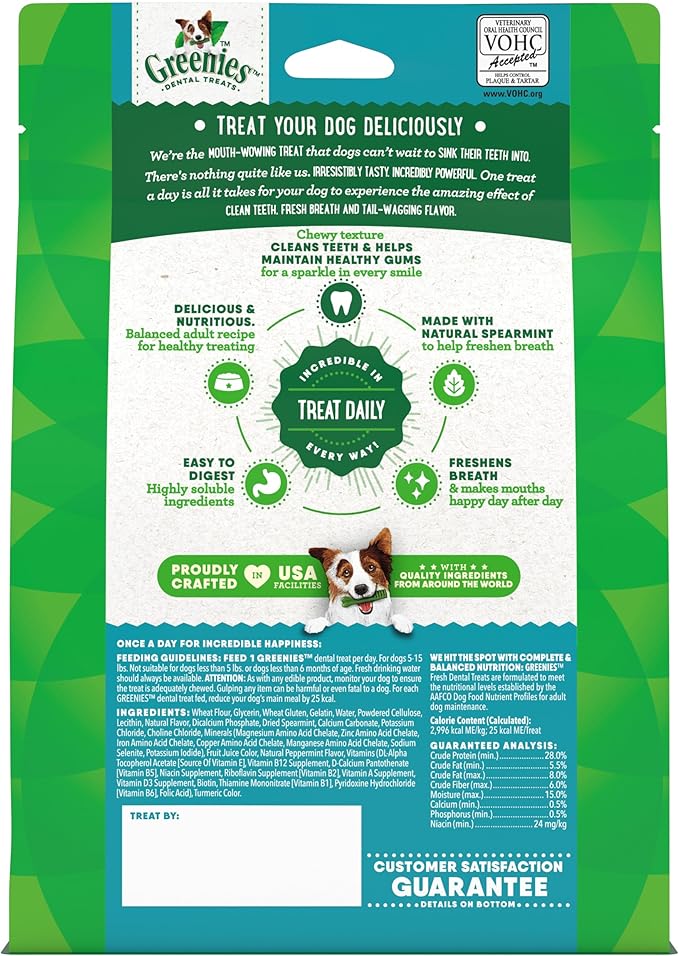 Greenies Dog Treats Veterinarian-Recommended Natural Dental Treats for Dogs, Teenie Size, Fresh Flavor, 12 oz. Pack, 43 Count