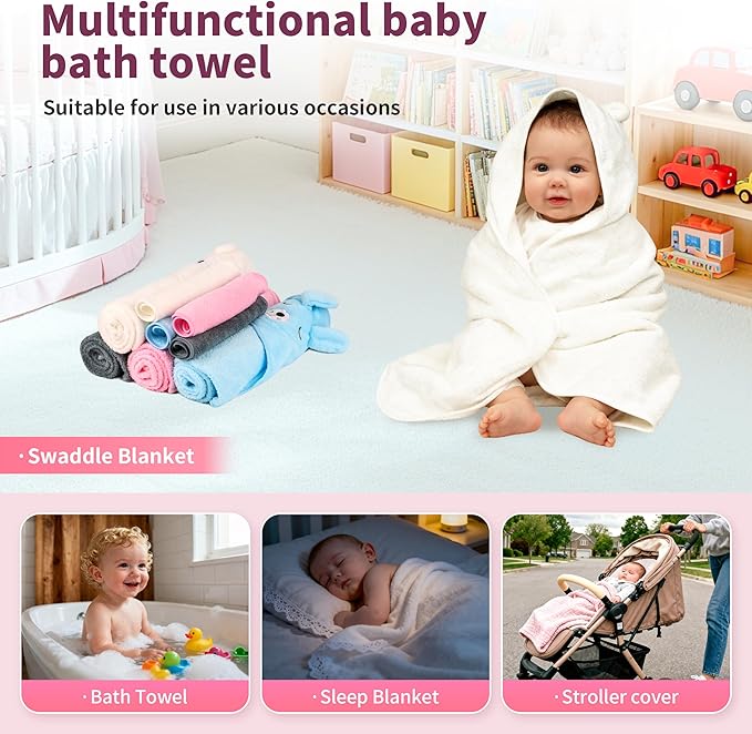 HBHLFZ 4-Pack Baby Bath Towels,Set of 2 Hooded Baby Bath Towels and 2 Baby Face Towels, Super Soft,Highly Absorbent,31.5x31.5inch,Suitable for Newborns,Toddlers and Children,Unisex(Kitten, Bear)
