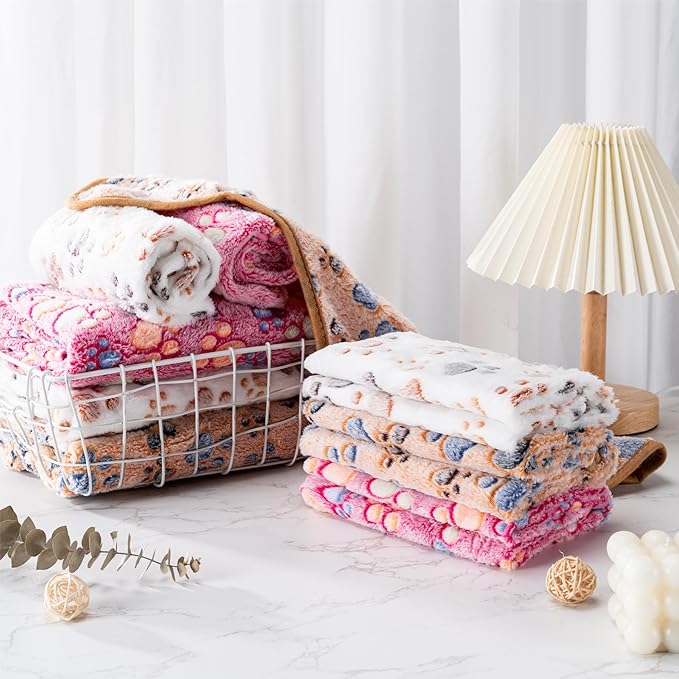 1 Pack 3 Blankets Super Soft Fluffy Premium Fleece Pet Blanket Flannel Paw Printed Throw for Dog Puppy Cat (Small 23x16'', Star, Bone, Love)