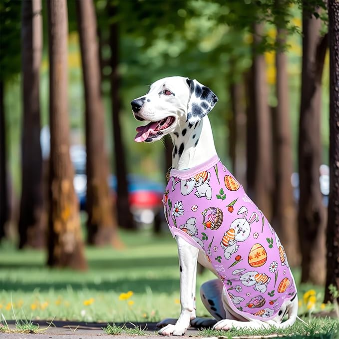 Easter Dog Shirts for Large Dog Girl Boy Male Female Sleeveless Tank Top Tee Vest T Shirts Pink Green Rabbit Carrot Eggs Outfit Pack of 2
