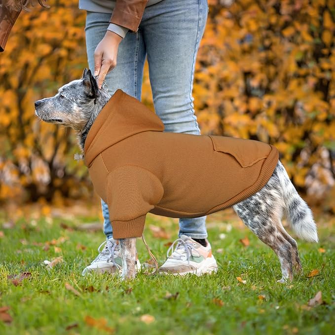 Dog Hoodie Dog Sweaters for Large Dogs Solid Soft Brushed Fleece Clothes Hoodie Sweatshirt with Pocket(Coffee-XXL)