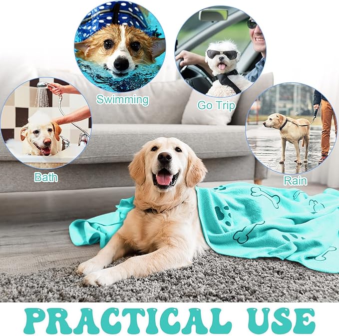 Peryiter 8 Pcs Dog Towels Pet Bath Drying Towels 55 x 28 Inches Large Absorbent Microfiber Quick Fast Drying Soft Beach for Lightweight Cat and Puppy Shower Essentials Cleaning Accessories(Cyan)