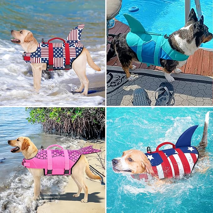 Malier Dog Life Jacket, Ripstop Dog Life Vest with High Buoyancy for Swimming Boating, High Visibility Shark Puupy Lifesaver for Small Medium Large Dogs (Plaid, Small)