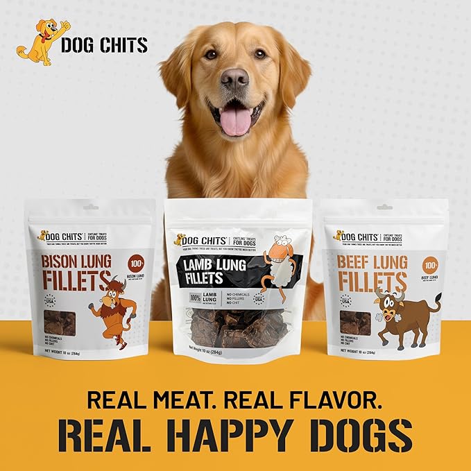 Dog Chits Lamb Lung Fillets Dog and Puppy Treats - Low Fat, High Protein Single Ingredient Dog Treat - Easy to Break Slices - Great for Training - Made in USA, Large 10 oz. Bag