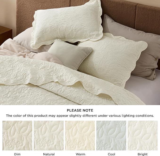 Bedsure Quilts Queen Size - Ultra Soft Pre-Washed Cloud-Like Bedding, All-Season Lightweight Comforter for Country Bedroom, Leaf Design Coverlet in Cream Yellow, 90 x 96 Inches | Stitch-Free Quilting, Ultra Soft, Lightweight, Machine Washable, Pet-Frie...