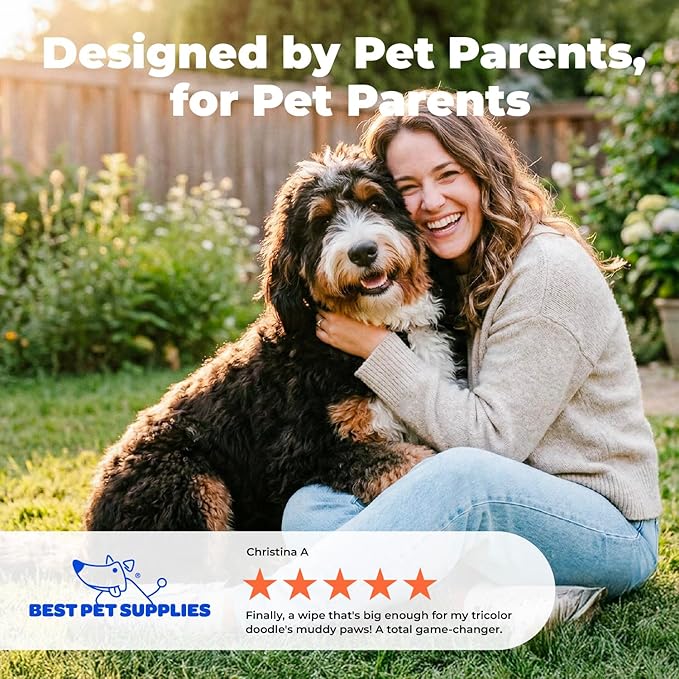 Best Pet Supplies 8" x 9" Large Dog Wipes - Cleaning and Deodorizing for Paws and Coat - Gentle Formula with Lavender Vitamin E for Puppies and Cats - 400 Count