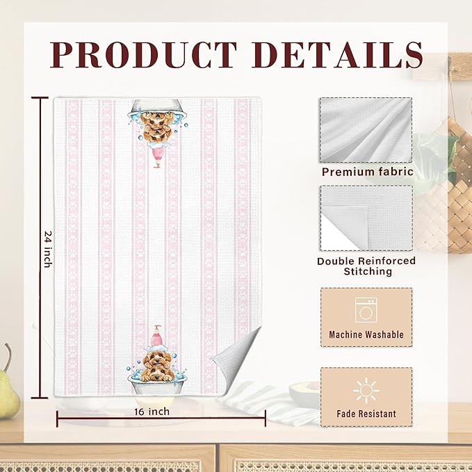 Funny Goldendoodle Bathroom Hand Towels, Golden Doodle Gifts, Pink Paws Doodle Dog Decorative Hand Towels for Washroom Restroom Toilet, Dog Bathroom Decor, 16x24 Inch Set of 2