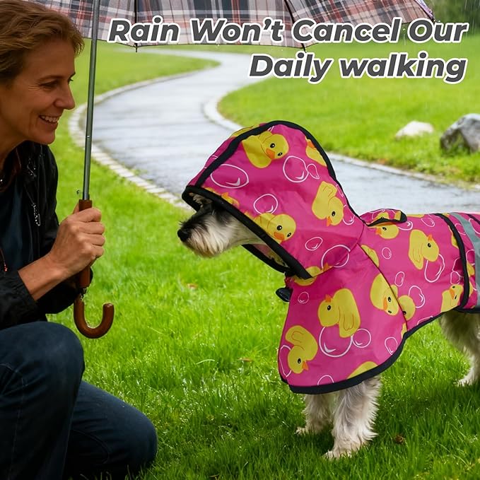 KOOLTAIL Dog Raincoat Hooded Slicker Poncho with Leash Hole, Dog Raincoat for Small Medium Dogs,Waterproof Plush Fleece Lining Pet Rain Jacket with Reflective Adjustable Strip Puppy Rainwear Pink M