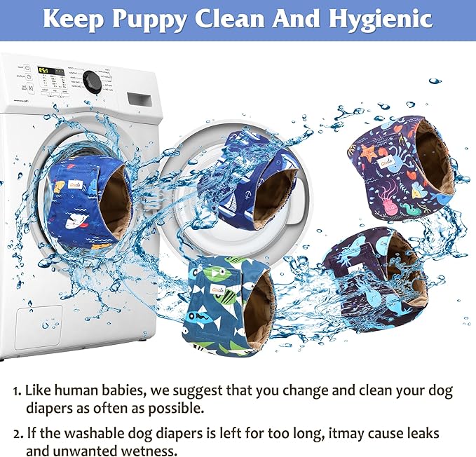 Reusable Dog Diapers Male 3Pcs, Premium Washable Belly Bands for Male Dog XSmall, High Absorbing Male Dog Wraps for Doggie Puppy in Incontinence, Excitable Urination and Training(Seafloor,XS)