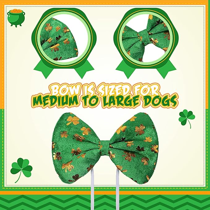 Yaomiao 3 Pcs St Patrick's Day Dog Costume, St. Patty's Day Doggie Outfit Hat Headband Green Round Pet Sunglasses and Green Shamrock Bow Tie Set for Medium Large Dogs