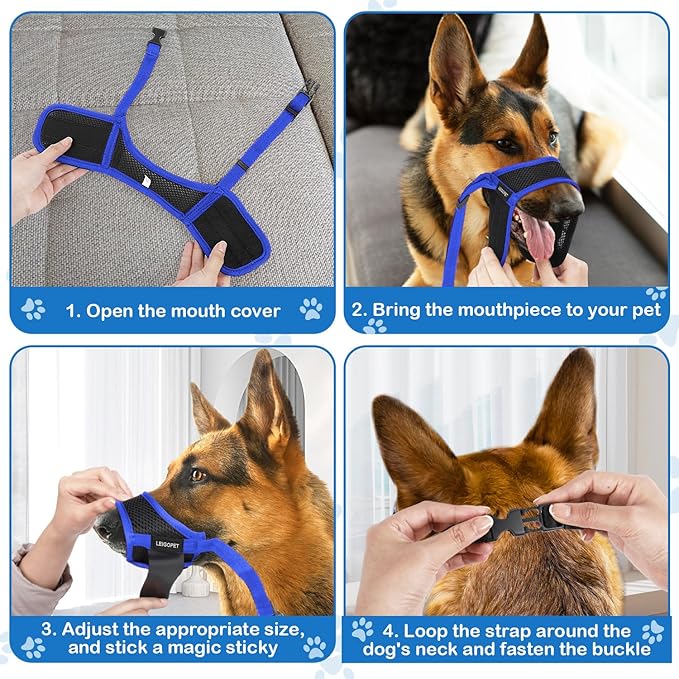 Dog Muzzle, Soft Nylon Muzzles for Small Medium Large Sized Dogs to Anti & Prevent Biting Barking Chewing, Pet Mouth Guard for German Shepherd with Adjustable Strap, Allows Panting Drinking (Blue,M)
