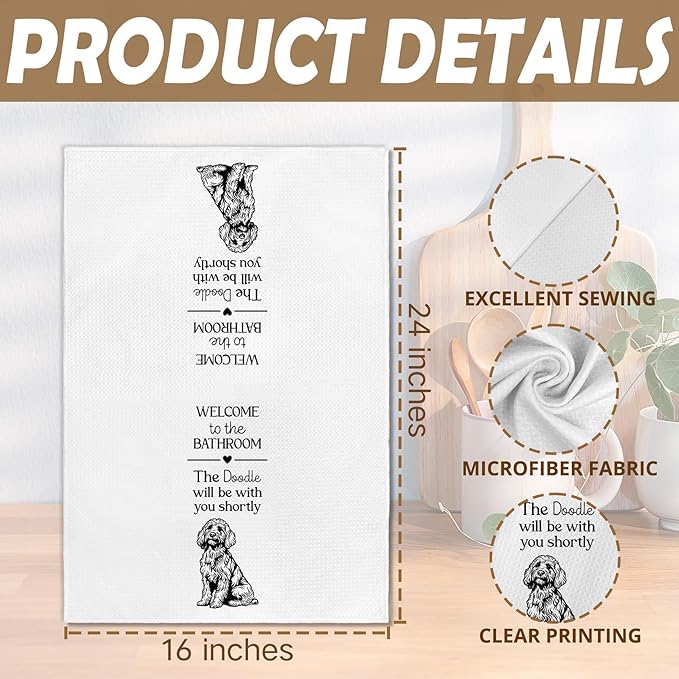 Funny Goldendoodle Dog Hand Towels, Goldendoodle Gifts Hand Towel, The Doodle Will Be with You Shortly Decorative Bath Towel for Bathroom, Funny Golden Doodle Dog Bathroom Decor, 16x24in