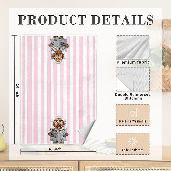 Pink Poodle Bathroom Hand Towels, Poodle Gifts for Women, Funny Newspaper Bathrobe Dog Decorative Hand Towels for Guest Bathroom Washroom Half Bath, 16x24 Inch Set of 2