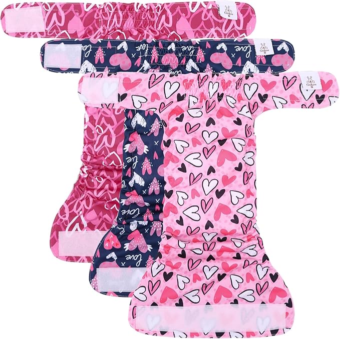 CuteBone Washable Dog Diapers Female No Tail Hole 3 Pack Reusable Doggie Period Training Pants Valentines for Docked-Tail Frenchie French Bulldog Boston Terrier Without Tail WWD20M