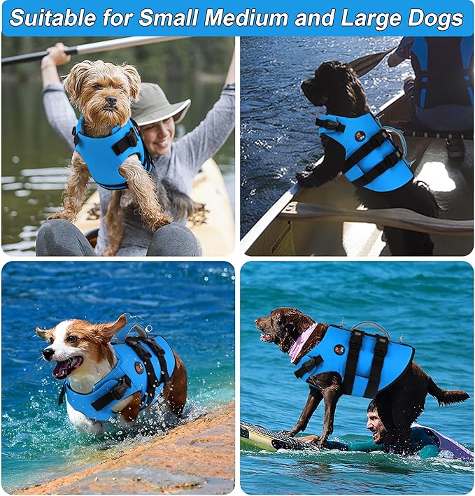 Dogcheer Dog Harness Life Jacket, High Buoyancy Neoprene Dog Life Vest for Swimming Boating, Adjustable Puppy Swim Vest Reflective Pet Float Vest for Small Medium Large Dogs - Blue, S