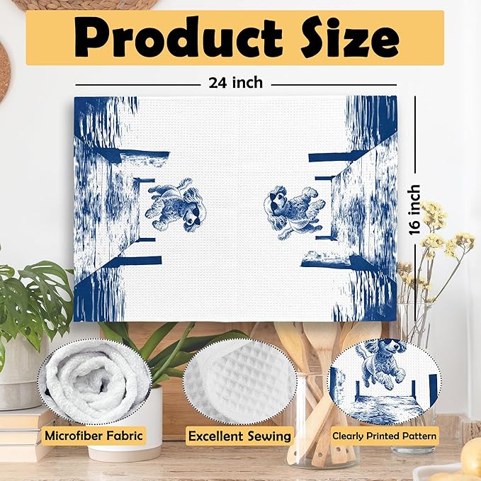 Lake House Decor Cocker Spaniel Kitchen Towels Set of 2, Summer Funny Lake Dog Coastal Bathroom Hand Towel, Dog Lover Gifts Tea Towel Dish Towels 16x24 Inch