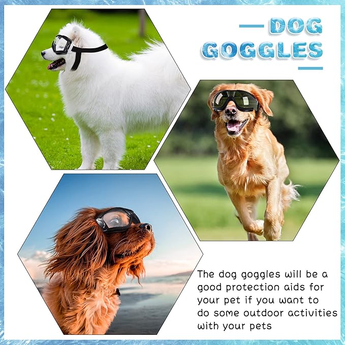 2 Pieces Dog Goggles Sunglasses Snowproof Windproof Glasses Pet Goggles for Travel Skiing Anti-Fog Dog with Adjustable Strap