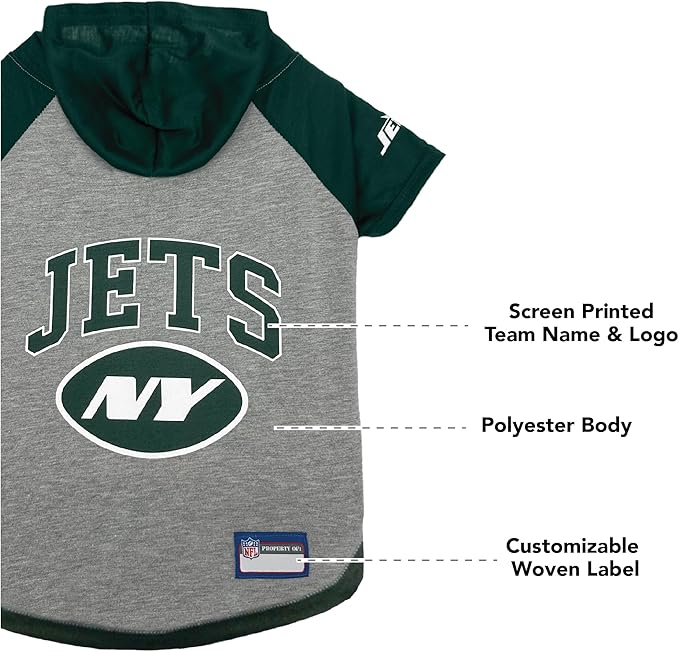 Pets First NFL New York Jets Hoodie for Dogs & Cats. | NFL Football Licensed Dog Hoody Tee Shirt, Large| Sports Hoody T-Shirt for Pets | Licensed Sporty Dog Shirt