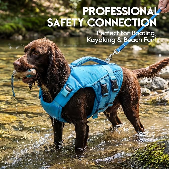 ASENKU Dog Life Jacket, High-Buoyancy Reflective Dog Swimming Vest with Durable Handles for Small/Medium/Large Dogs - Pool, Beach, Boating (Blue, L)