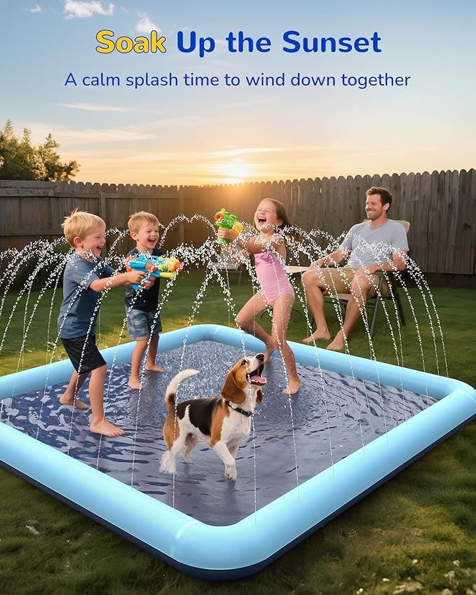 VISTOP Non-Slip Splash Pad for Kids and Dog, Thicken Sprinkler Pool Summer Outdoor Water Toys - Fun Backyard Fountain Play Mat for Baby Girls Boys Children or Pet Dog (50 * 50 inch, Blue&Blue)
