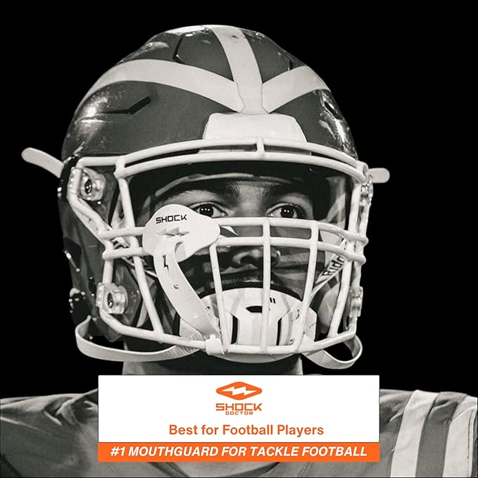Shock Doctor Bolt Lipguard, Adult Mouth Guard Football with Strap. Mouthguard One Size Fits All