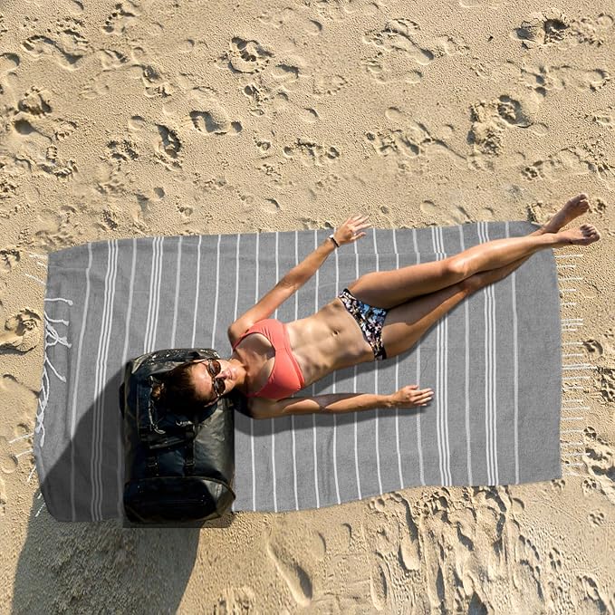 12 Pack Turkish Beach Towel Oversized Beach Towels 36"x71"Turkish Towel Soft Sand Free Quick Dry Lightweight Beach Towel Bath Towels Grey