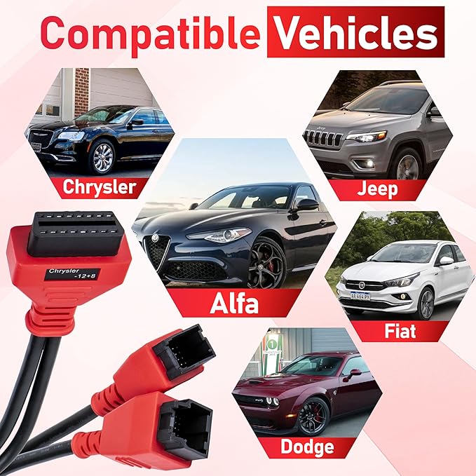 12+8 Pin Connector to OBD2 Adapter, Secutiry Gateway Bypass Cable, 12+8 Cable for Chrysler SGW Equipped FCA Vehicles for Diagnostic, Fit for Scanners MK808 MK808S MX808 MS906 Pro MS908S