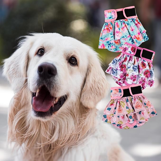 wegreeco Dog Diapers Female (3 Pack), Highly Absorbent Puppy Doggie Dog Diapers for Female Dogs Period, Washable Doggy for in Heat, Small Medium Large Size (Ink Painting, Large)