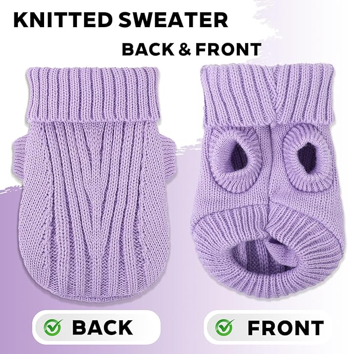 Puppy Sweater Dog Clothes for Small Dogs Fall Dog Knitted Sweaters Warm Turtleneck Pullover Coat Pet Clothing for Chihuahua Teacup Yorkie (Purple Small)