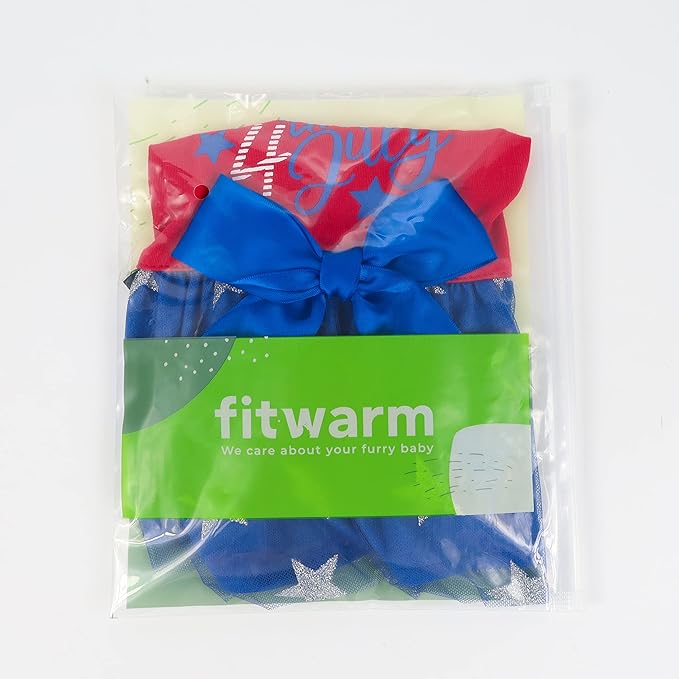 Fitwarm Happy 4th of July Dog Tulle Dress, Patriotic Dog Clothes for Small Dogs Girl, Red and White Star Pet Outfit, Red, Royal Blue, Small