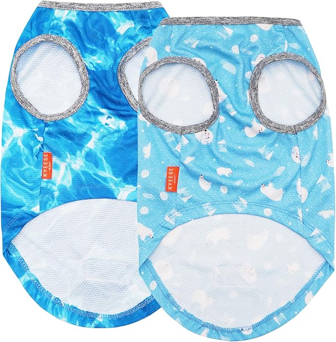 KYEESE 2Pack Dog Cooling Shirt, Breathable Dog Shirt for Small Dogs, Sun Protection Dogs Cooling Vest Tank Top, Lightweight Soft Sleeveless Summer Pet Clothes, Polar Bear+Ice, M