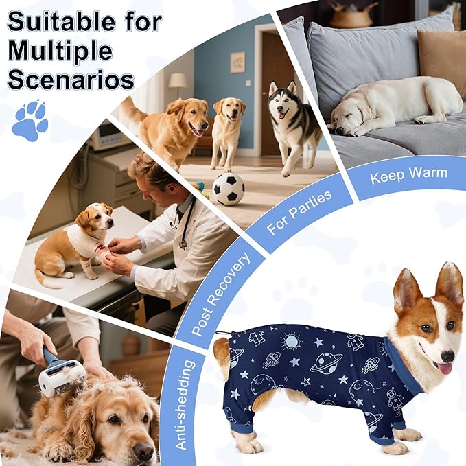 Bienbee Dog Pajamas, 4 Pack Dog Recovery Suit Shedding Suit Cute Soft Puppy Clothes Dogs Pjs Onesies Jammies Adjustable Breathable & Stretchy Clothes for Small Medium Large Dogs Girl Boy Puppy-XL