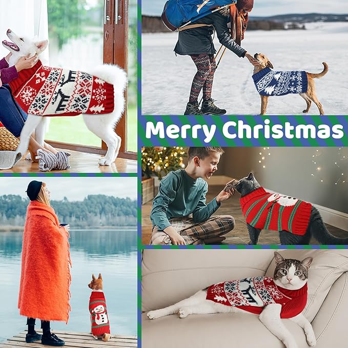 Christmas Dog Sweaters for Small Medium Large Dogs and Cats,Pet Soft Warm Holiday Outfit Girl & Boy,Pup Winter Clothes Turtleneck Double Knitting Collar for Outdoors Playing (Deer, S)