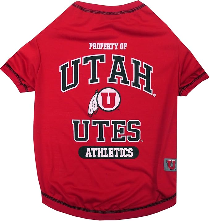 Pets First Collegiate UTAH UTES Dog T-Shirt, Small. - Licensed Shirt for Pets Team Colored with Team Logos.- Premium Stretchable Materials for the Comfrot of your Dog & Cat.