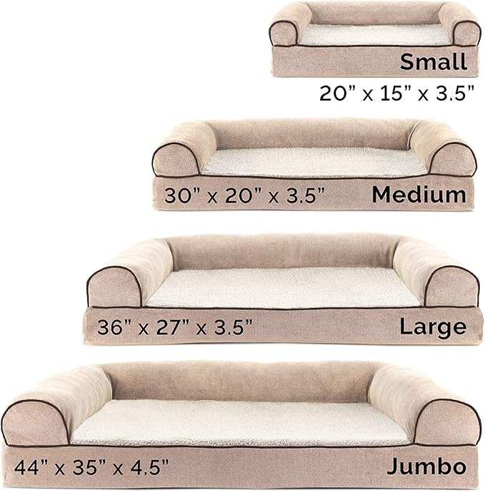Furhaven Orthopedic Dog Bed for Large/Medium Dogs w/ Removable Bolsters & Washable Cover, For Dogs Up to 55 lbs - Sherpa & Chenille Sofa - Cream, Large