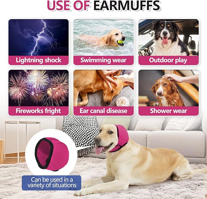 Waterproof Dog Ear Covers for Grooming, Bathing,Swimming, Pet Calming Hoodie Dog Ear Muffs Noise Protection for Blow Drying Sleep Help Headband (Pink,S)