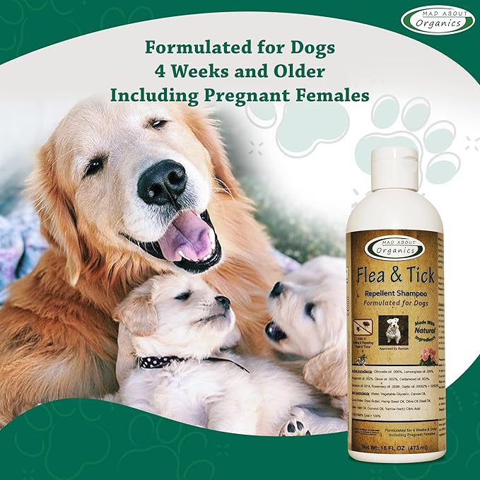 Flea & Tick Protection Shampoo for Dogs – Formulated to Deter Bugs – Gentle for Puppies 4 Weeks & Older and Suitable for Pregnant Dogs – pH Balanced for Regular Use, 16 FL OZ