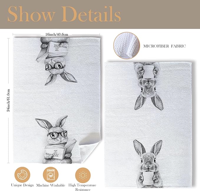Funny Bunny Bathroom Hand Towels, Kids Bathroom Decor, Gifts for Bunny Lovers Hand Towels for Kids Bath Room Washroom, Animal Lovers Gifts, 16x24 Inch Set of 2