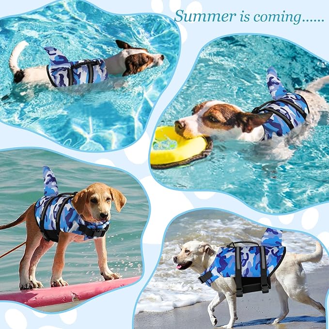 Fragralley Camo Dog Swimming Vest - Reflective, Lightweight Safety Vest with Superior Buoyancy & Rescue Handle for Small, Medium and Large Dogs, Swim, Pool, Beach, Boating