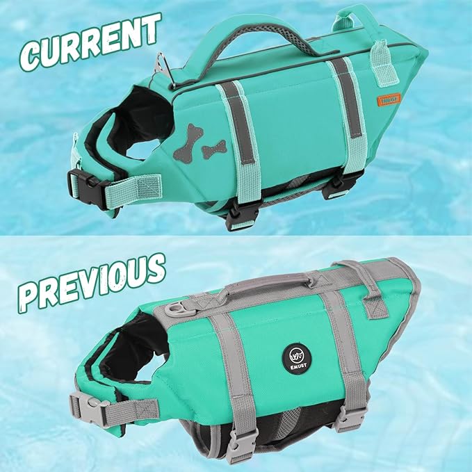EMUST Dog Life Jacket, Lightweight Dog Life Vests with Rescue Handle for Small Medium and Large Dogs, Pet Safety Swimsuit Preserver for Swimming Pool Beach Boating, 2XL, Turquoise