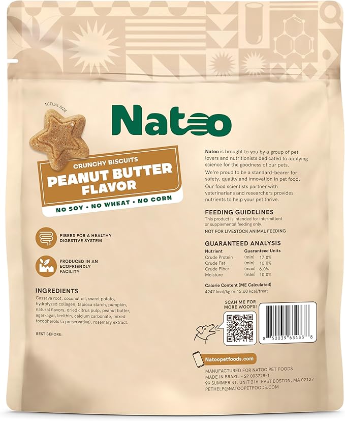 NATOO Natural Dog Biscuits for Small Dogs – Grain-Free Peanut Butter Treats with Collagen, Prebiotics, Fiber & Omega 6 – Support Digestion, Skin, Coat, Joints & Immunity – Allergy-Friendly, 8 oz