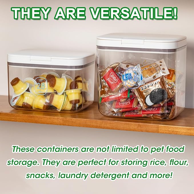 TBMax 2 Pack Large Dog Treat Container Bins 2 Qt + 3 Qt with One-Press Flip-up Lid, Airtight Pet Dog Cat Treat Jar for Countertop, Pet Biscuit Canister Cookie Holder