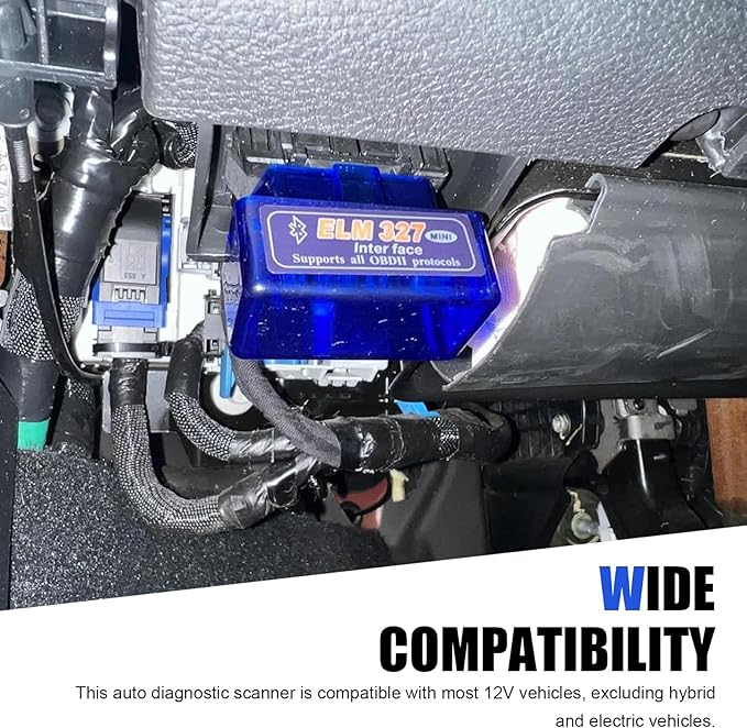 Car OBDII Diagnostic Tool, ELM327 Engine Data Scanner for Real-time Monitoring, Portable Fault Reading and Elimination Tool, Universal Bluetooth Connection for IOS Android Windows (Blue)