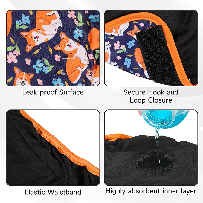 4 Pack Reusable Female Dog Diaper, Highly Absorbent Doggie Diapers for Female Dogs, Dog Diaper Small, Flowers & Dogs
